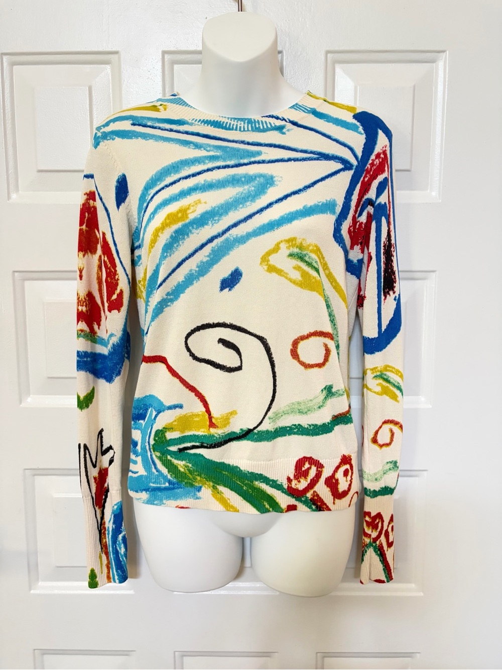 Desigual Javier Mariscal Illustration Pullover Sweater US M White Multicolor